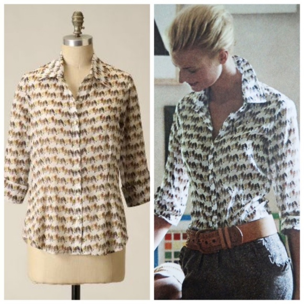 Anthropologie Weston Wear Button Down Shirt Birds